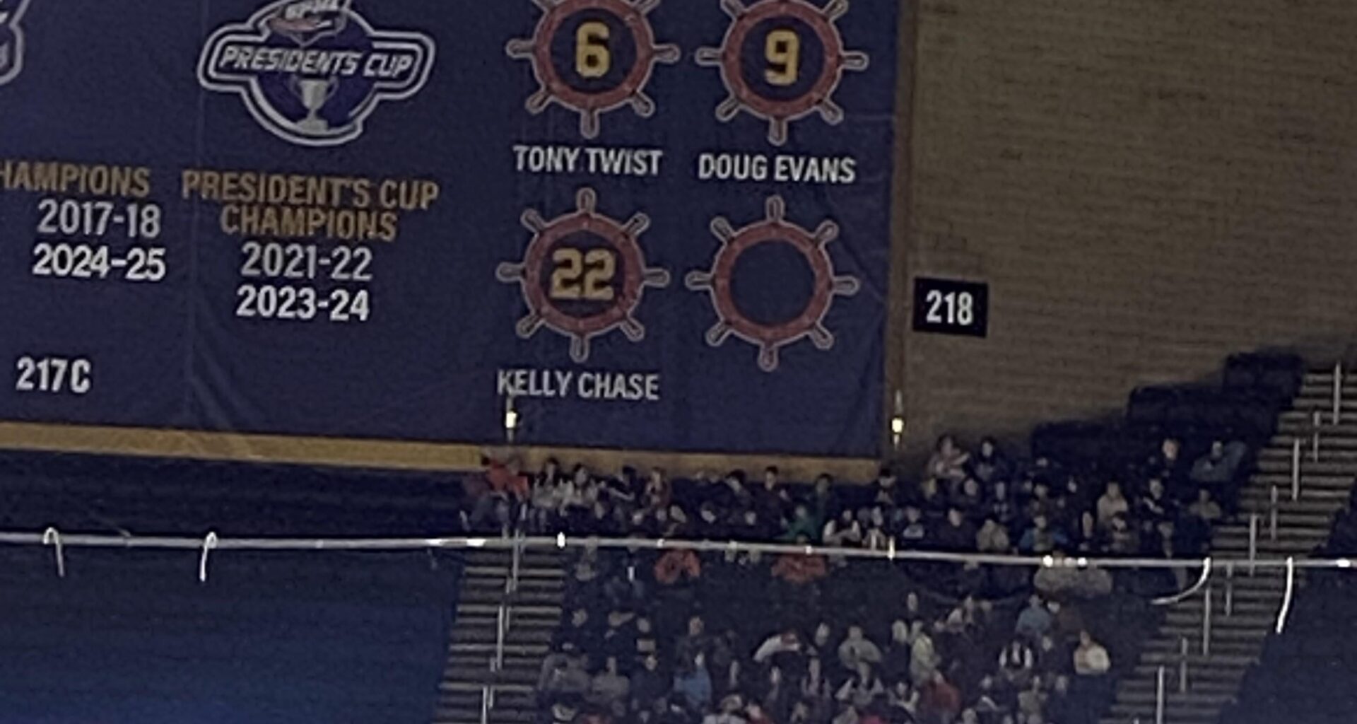 At a Peoria rivermen game and saw some of our Blues favorites in their retired numbers!