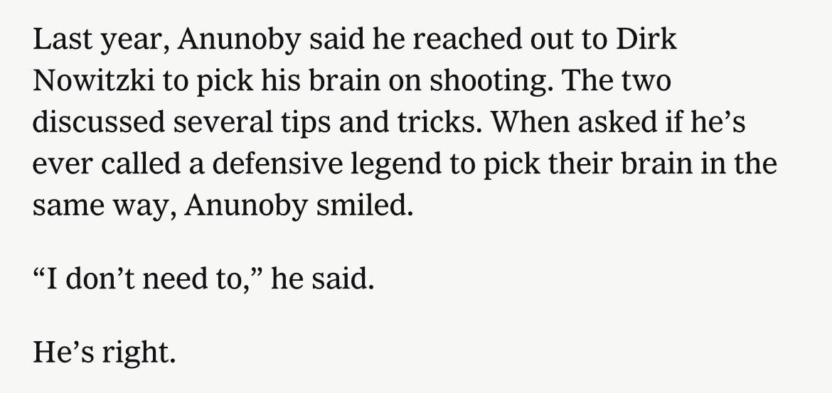 Fantastic quote from OG about his defense