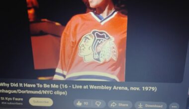 Frida of ABBA in a Blackhawks jersey.