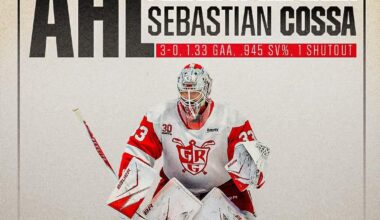 Sebastian Cossa Named AHL Player Of The Week