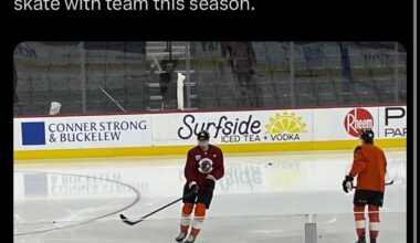 [Hall] Rasmus Ristolainen here with Flyers for skate in non-contact fashion. Would be his first skate with team this season.