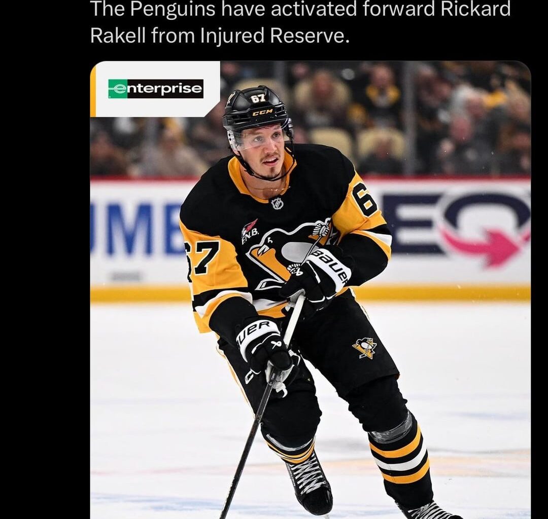 [Penguins] The Penguins have activated forward Rickard Rakell from Injured Reserve and have loaned defenseman Harrison Brunicke to Team Canada (World Junior Championship).