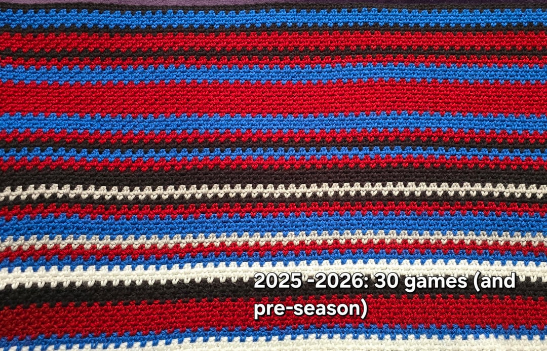 Crochet Visualization of the First 30 Games (and Pre-Season) Wins/Losses