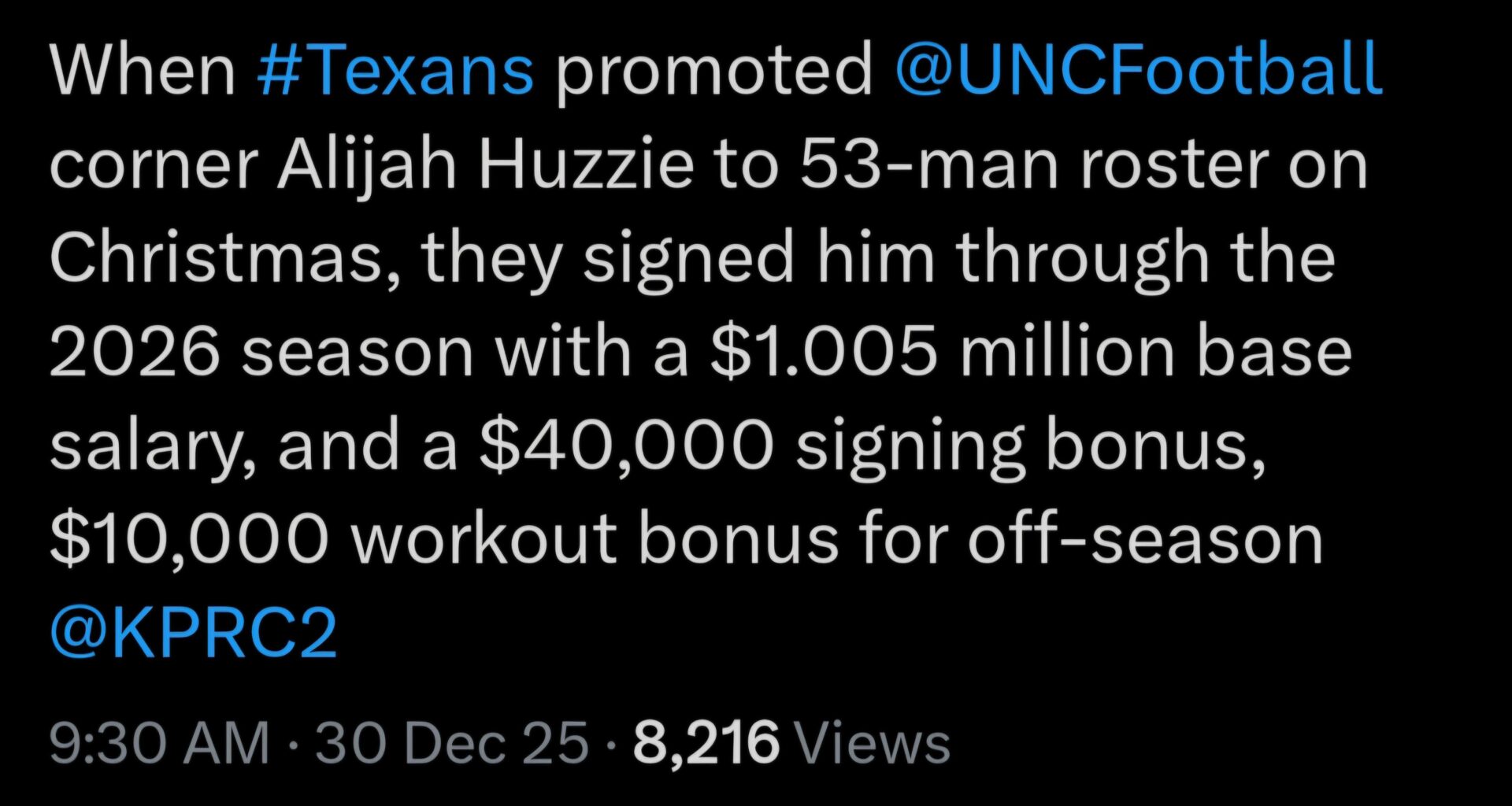 Texans extend UDFA Alijah Huzzie