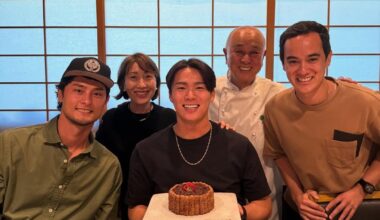 Yoshinobu Yamamoto, Yu Darvish and Will Ireton dining at Chef Nobu's restaurant