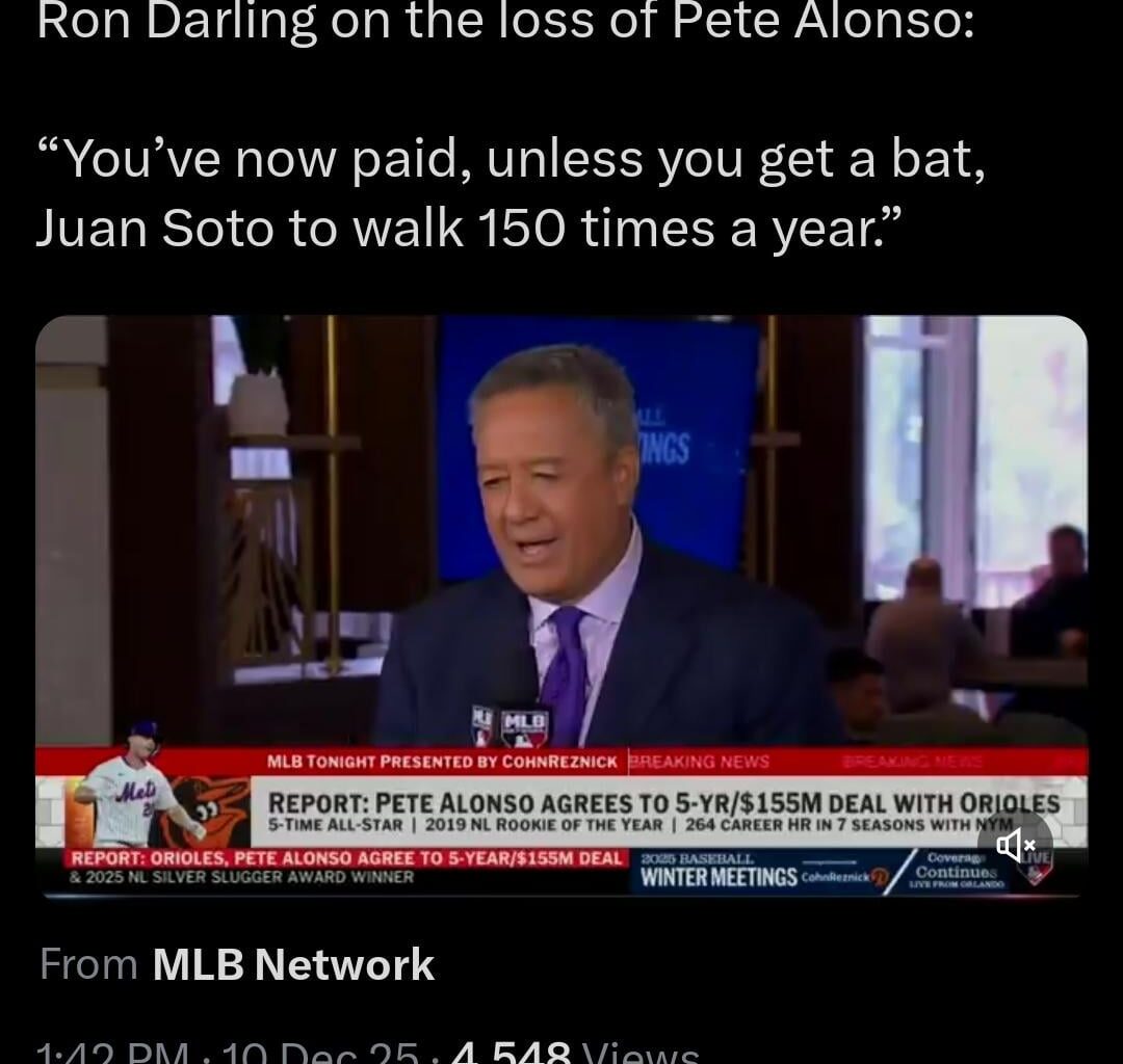 Ron Darling “You’ve now paid, unless you get a bat, Juan Soto to walk 150 times a year.”