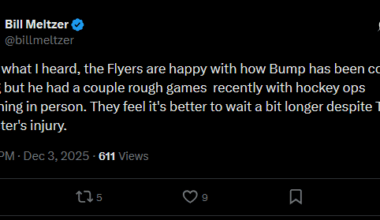 [Meltzer] From what I heard, the Flyers are happy with how Bump has been coming along but he had a couple rough games recently with hockey ops watching in person. They feel it's better to wait a bit longer despite Tyson Foerster's injury.