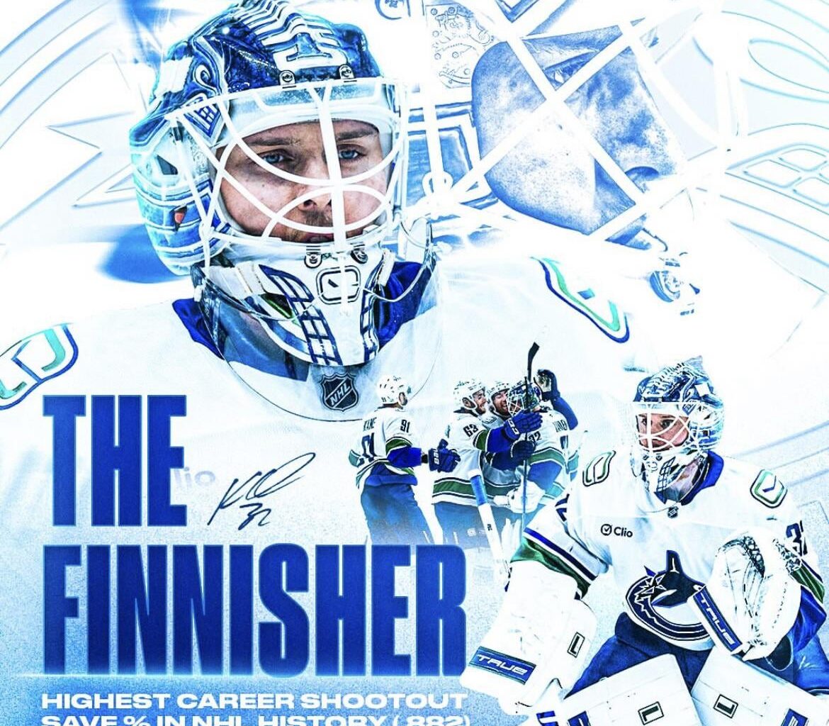 Kevin Lankinen now has the highest shootout save % in NHL history (via Canucks/Instagram)