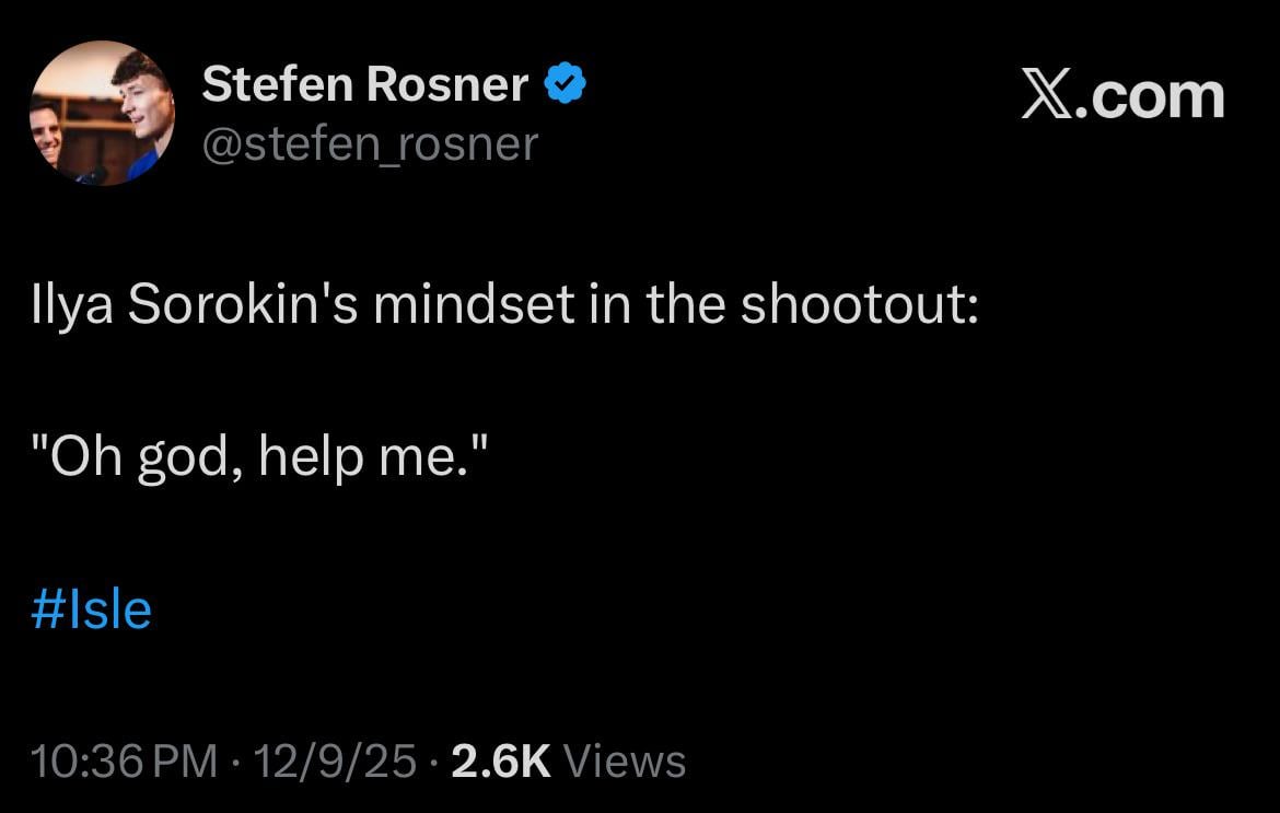 [Rosner] Ilya Sorokin’s mindset in the shootout: “Oh god, help me.”