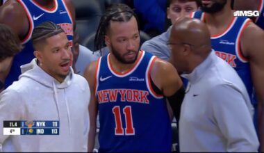 [Highlight] Jalen Brunson Game Winner in Indiana Full Offensive Possession - Andrew Nembhard gives Brunson hard foul, Knicks take last timeout to regroup, and Jalen Brunson visibly calls off Mike Brown's play last second and says he's going for the shot (Mike Brown post game comments included)