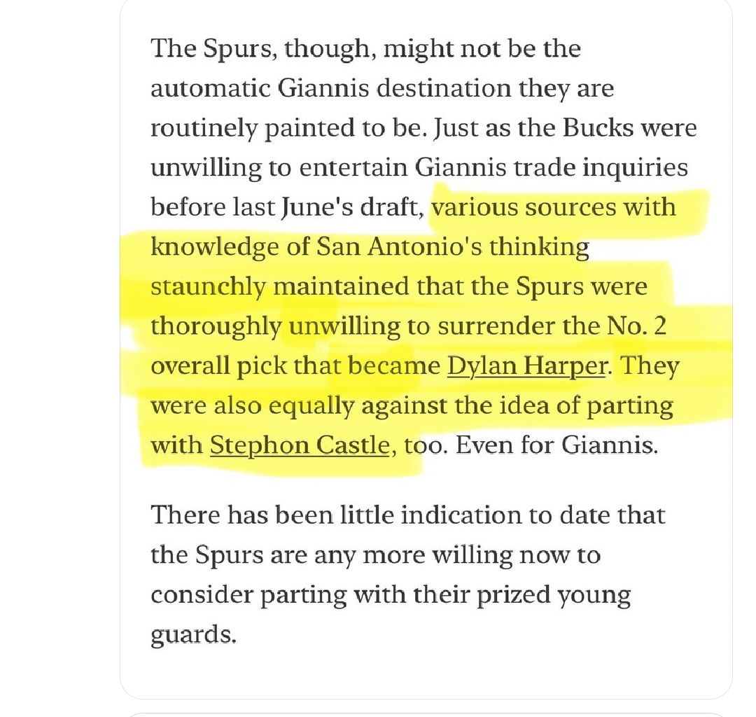 According to rumors, both Castle and Harper are off limits for Giannis