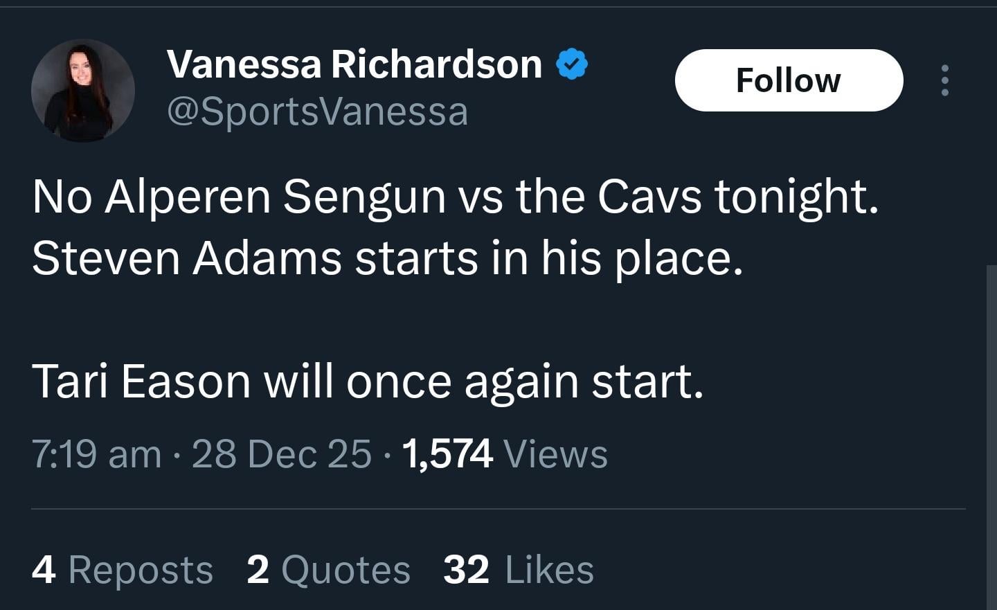 Sengun OUT vs Cavs