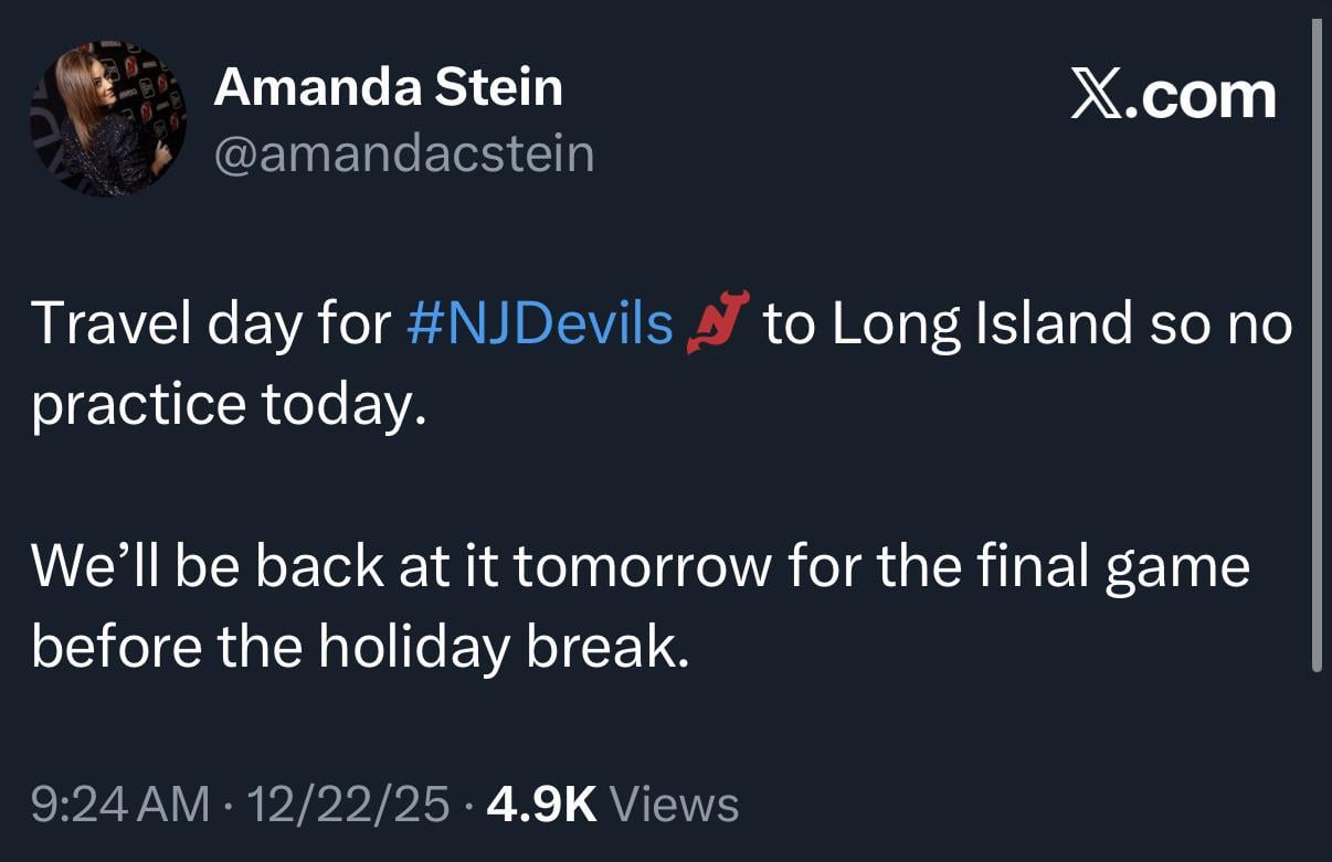 No practice today, Devils are taking the day to travel to Long Island
