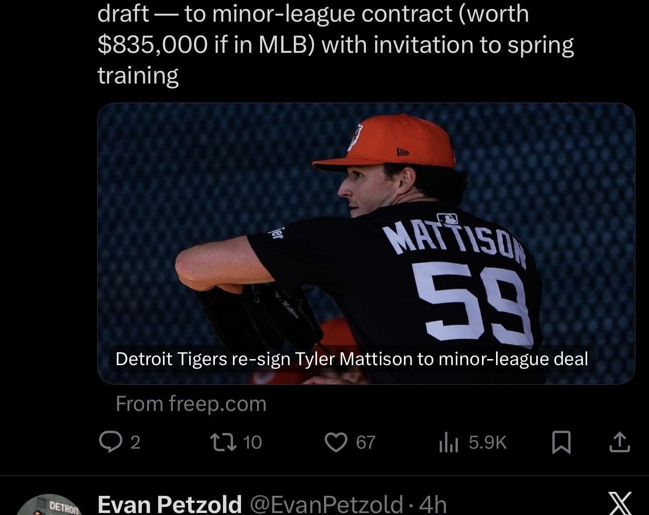 Tigers re-sign relief pitchers Tyler Mattison and Jack Little