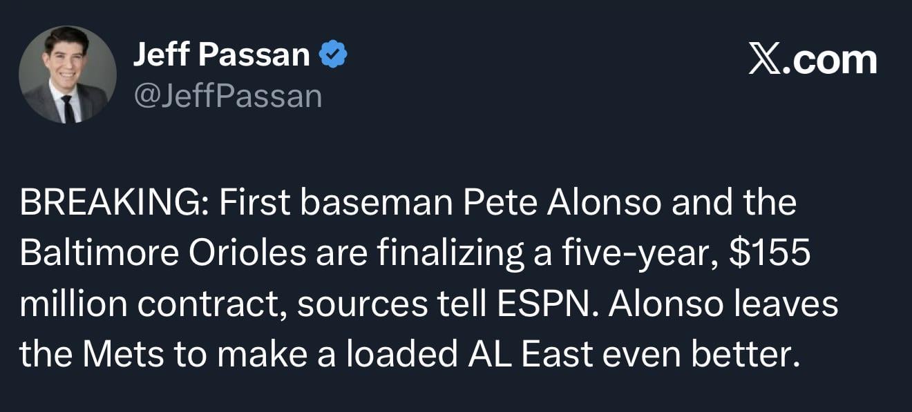 [Passan] Alonso to the Orioles