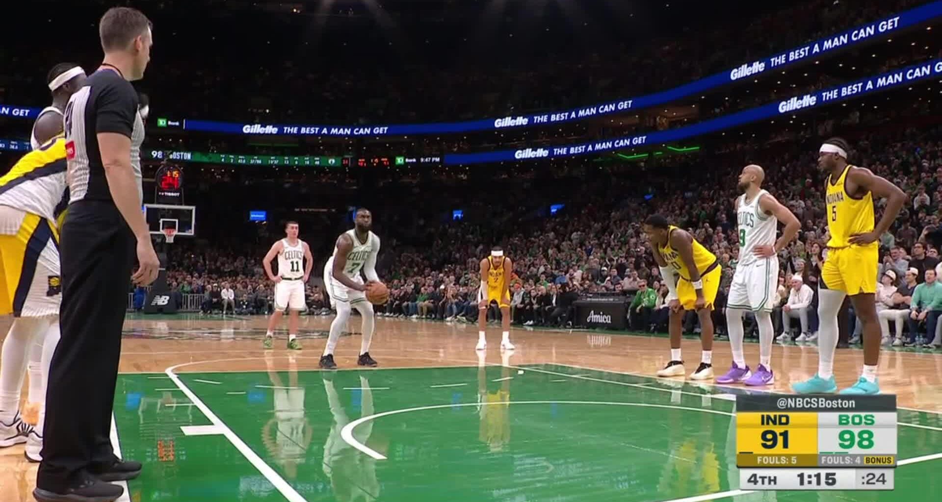 [Highlight] Jaylen Brown receives loud "MVP, MVP, MVP" chants during his free throw routine, and then misses, as the entire arena goes "oooooohhhhhhh"