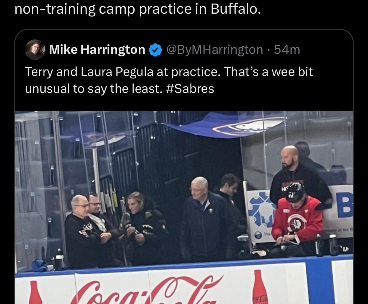 [Lance Lysowski] If I'm not mistaken, during my seven seasons covering the Sabres, I never saw Terry Pegula at a non-training camp practice in Buffalo.