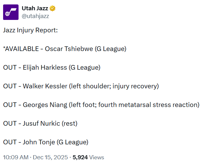 Nurkic out for "rest" tonight? After having not played since Friday? And not having another game until Thursday? Smells like tank to me