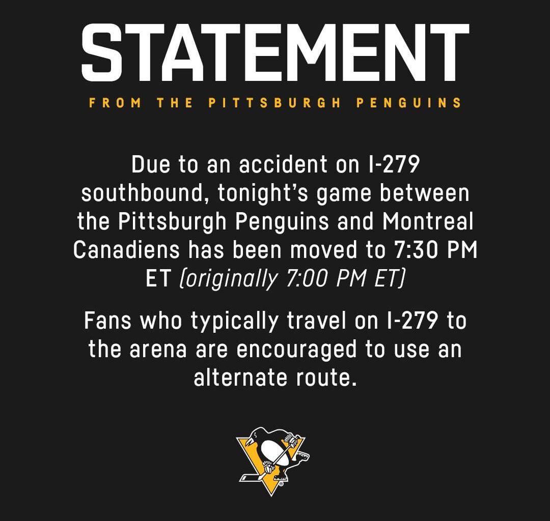 Game delayed by 30 minutes at PPG Paints Arena!