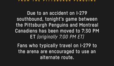 Game delayed by 30 minutes at PPG Paints Arena!