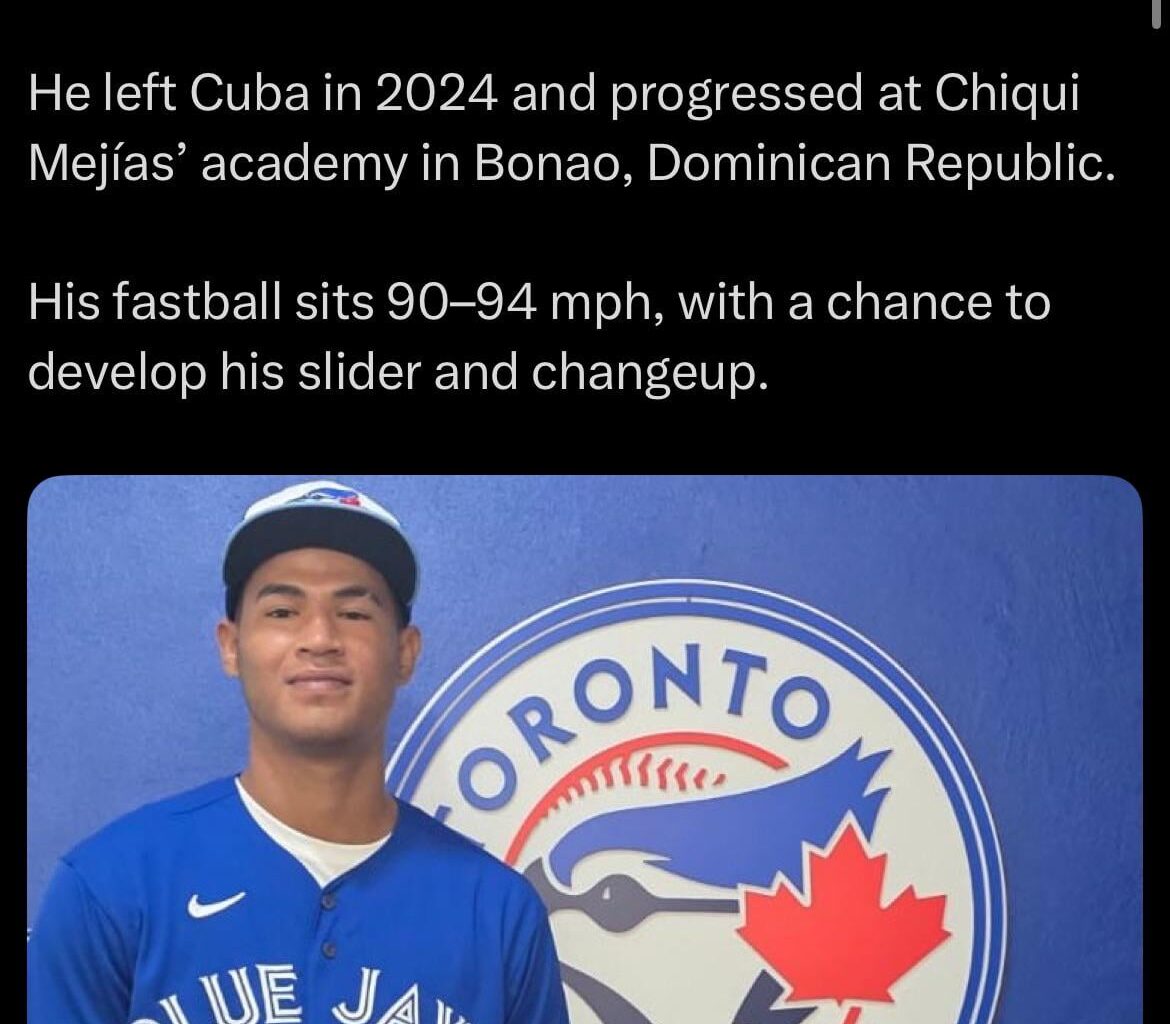 [Romero] Cuban RHP Alieski Torres (18) has officially signed with the Toronto Blue Jays. Bonus deal: $200,000. He left Cuba in 2024 and progressed at Chiqui Meijas’ academy in Bonao, Dominican Republic. His fastball sits 90-94 mph, with a chance to develop his slider and changeup.