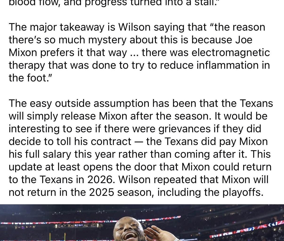 Interesting report on Mixon I saw on FB