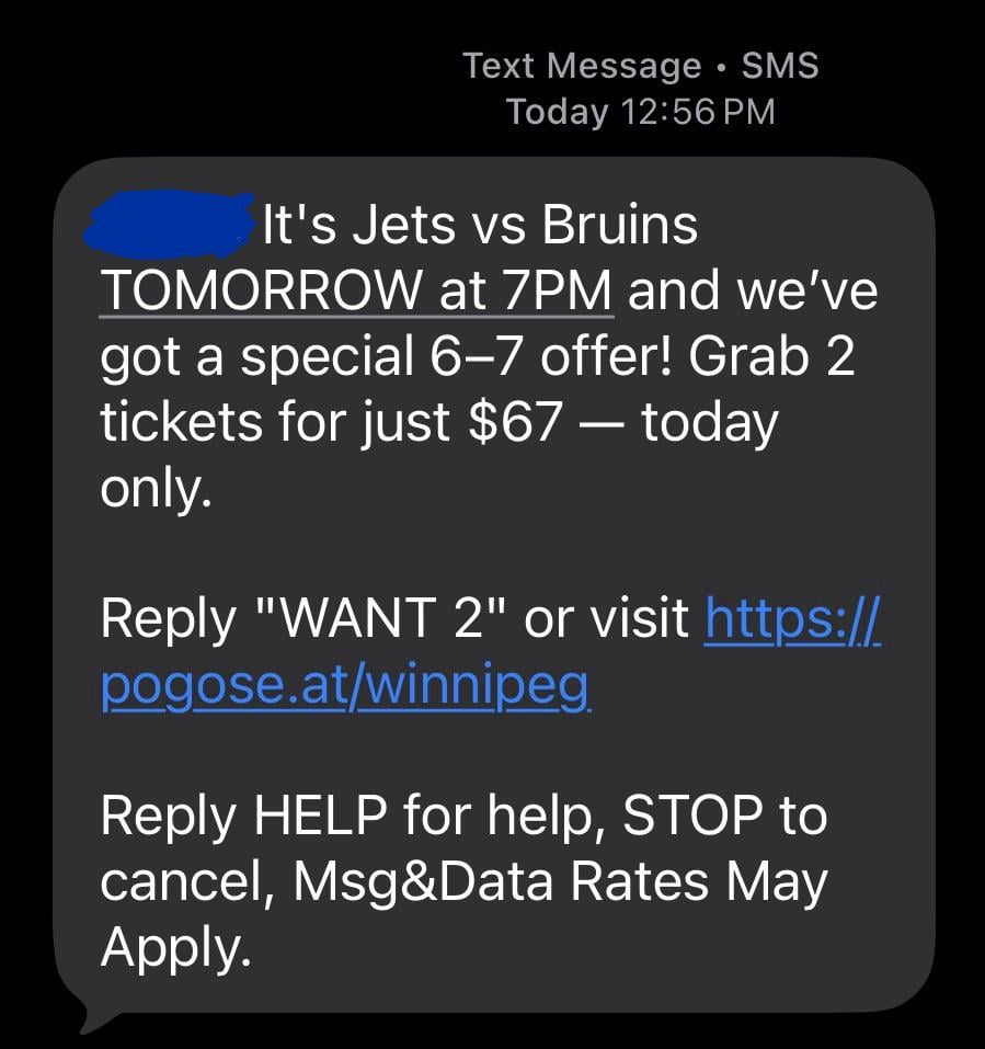 University Students can sign up to get special deals for tickets via Text. The message they sent out today is criminal…