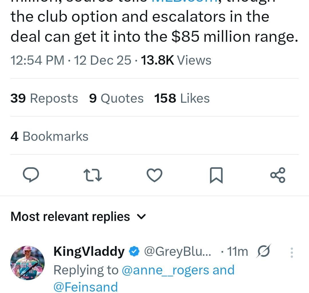 (Rogers) Maikel Garcia's five-year contract extension is worth a guaranteed $57.5 million, source tells MLB.com, though the club option and escalators in the deal can get it into the $85 million range