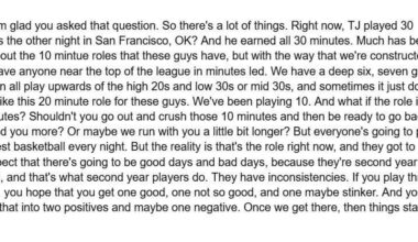 [Hine] Chris Finch's full answer when Dane Moore asked him about the minutes Shannon, Dillingham were playing of late of Edwards out. Worth a look to understand his perspective, whether you agree or not.