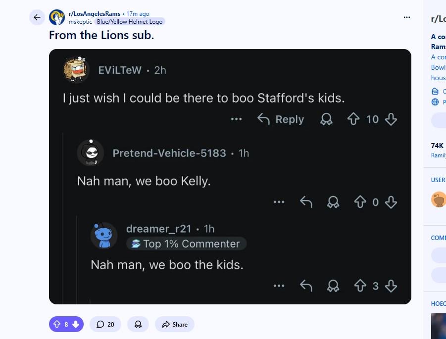 From the Rams sub...these morons actually think these were serious comments and not being sarcastic smh.