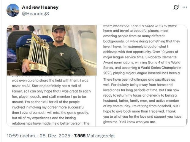 Andrew Heaney announced his retirement