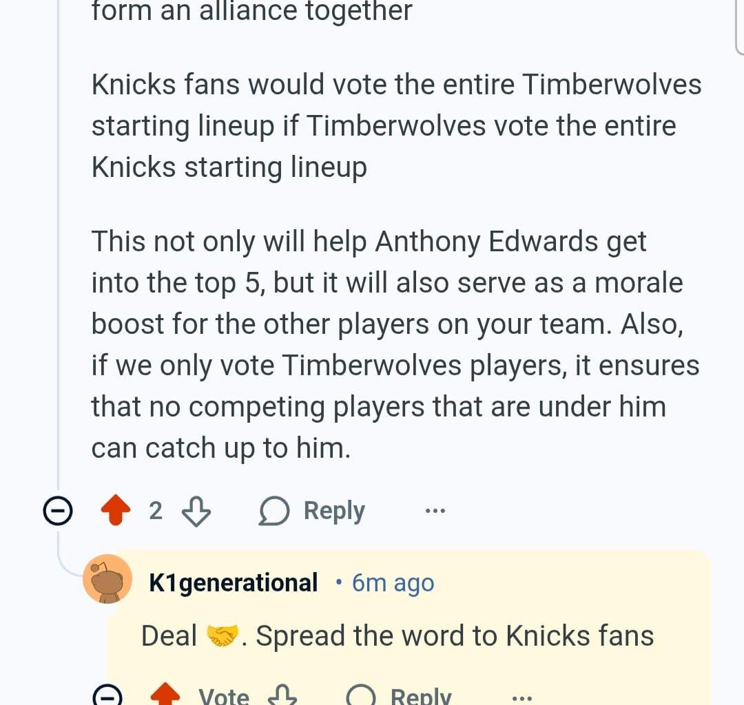 Knicks/Timberwolves fans have formed an alliance to vote each other's starting lineups into the all-star game