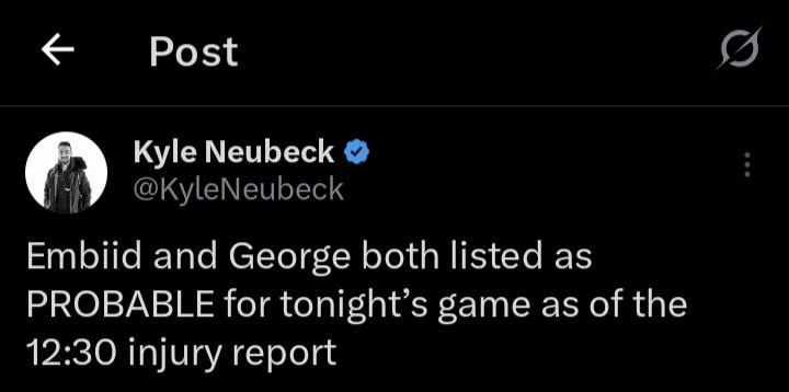 Joel and PG upgraded to probable for tonight's game vs LA