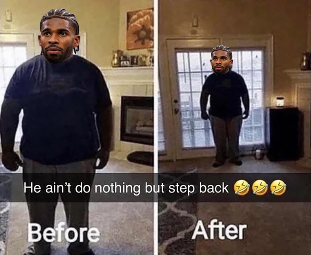 Shedeur immediately after hitting his celly on Jeffrey Simmons