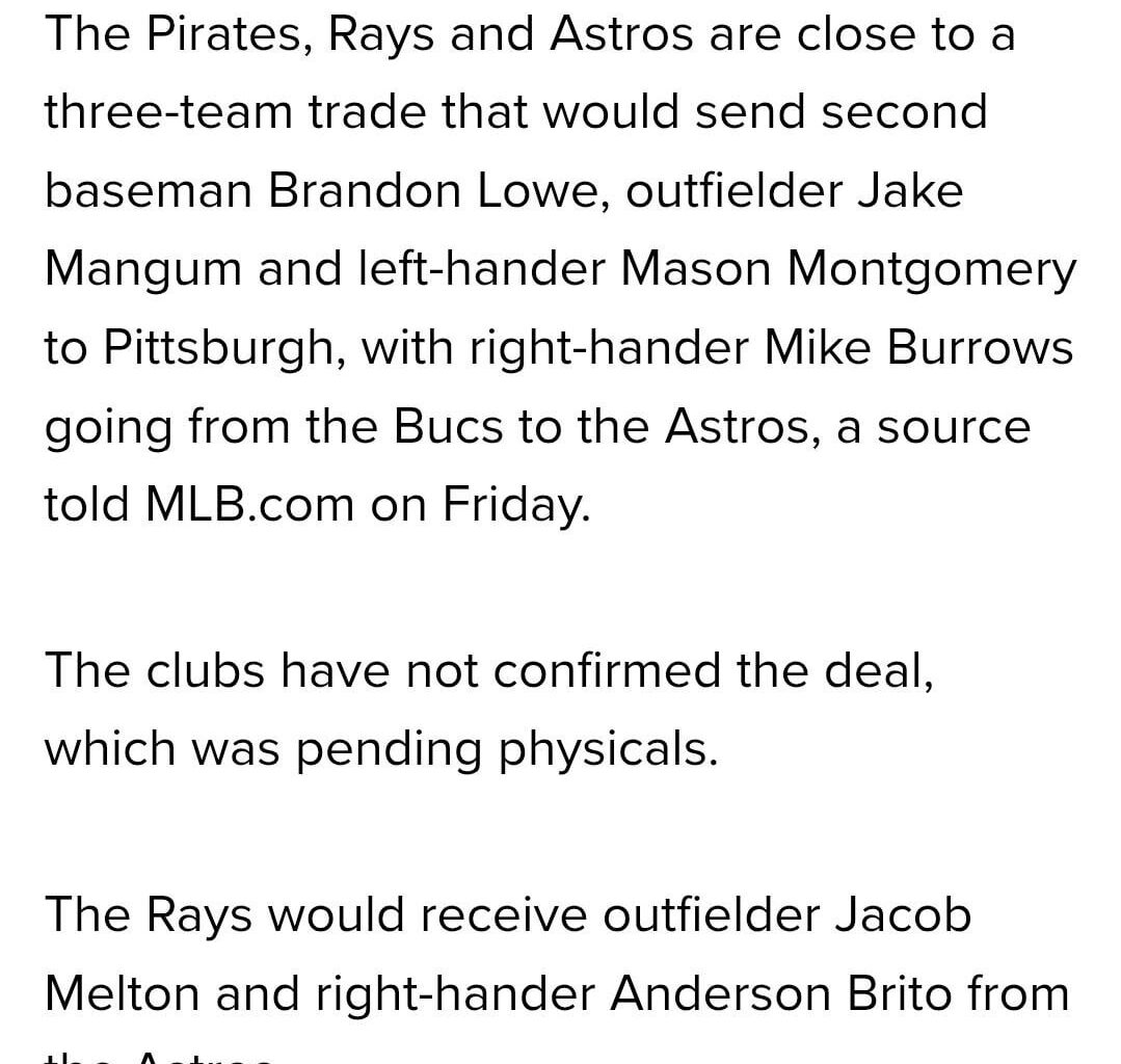 Three-team trade with Pirates and Astros nearing