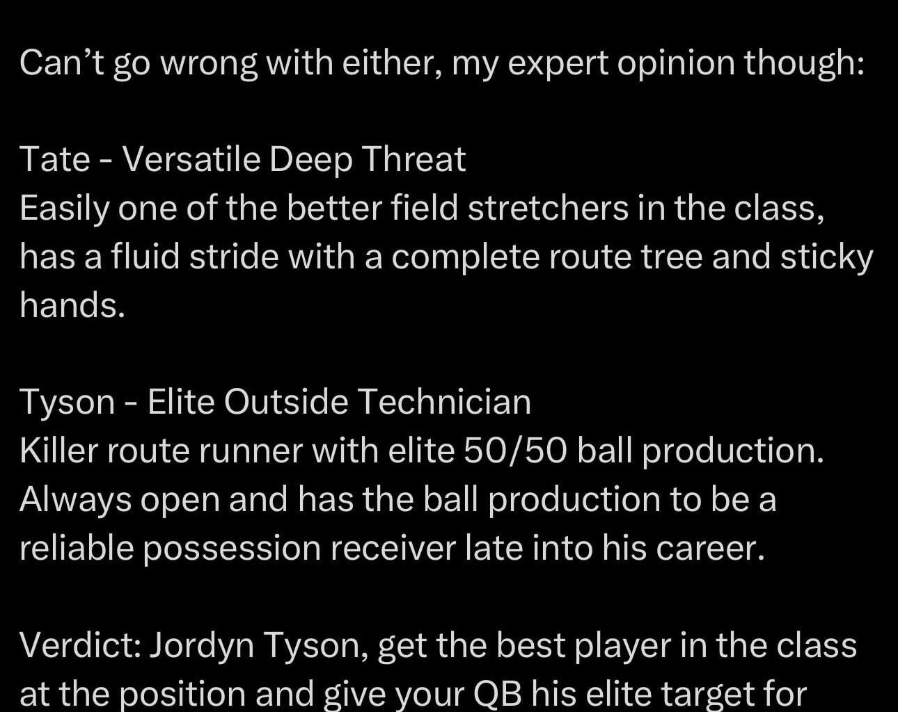 Would you prefer Tate, Tyson, or an EDGE with the Titans’ 1st pick?