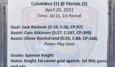 Stoked to land this game-used goal puck from Spencer Knight's NHL debut game!  His first and only goal allowed in his debut game + first career win on April 20th 2021.