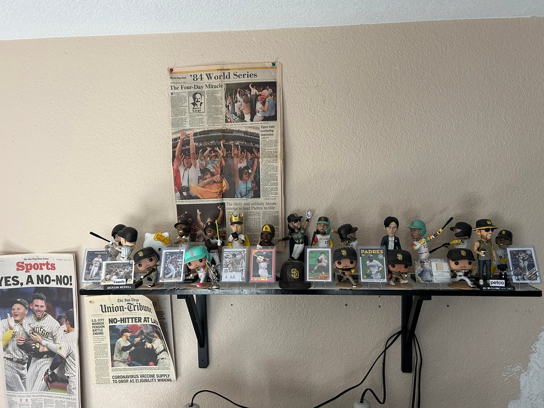 My Padres shelf and pin Board