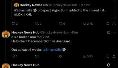 Surin is out at least 6 weeks with a broken arm