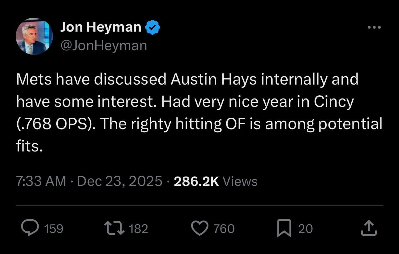 [Heyman] Mets have discussed Hays