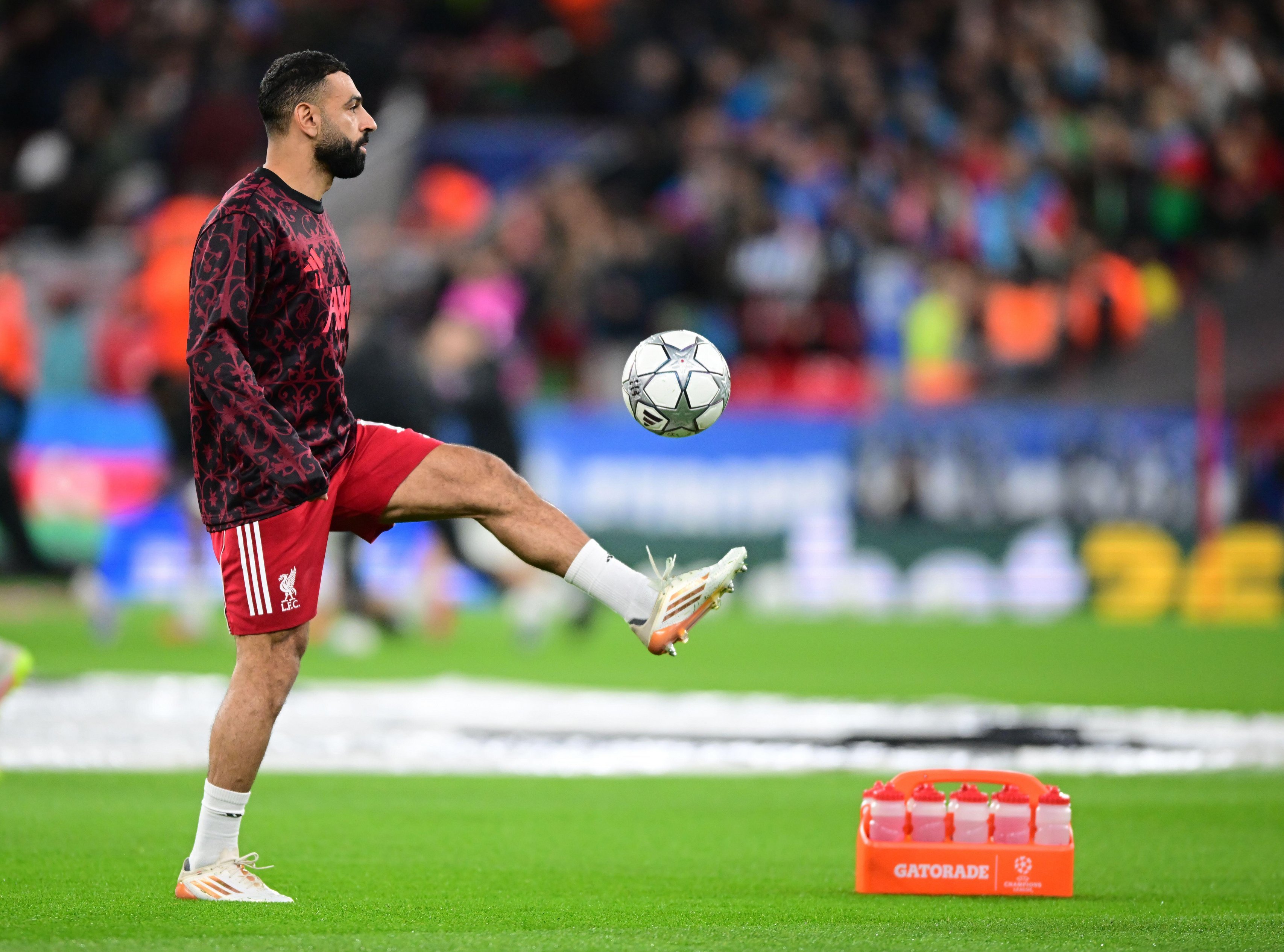 Liverpool, UK. 28th Jan, 2026. Mohamed Salah of Liverpool warms up before the Liverpool vs Qarabag FK UEFA Champions League match at Anfield, Liverpool. Picture credit should read: Harriet Massey/Sportimage Credit: Sportimage Ltd/Alamy Live News