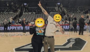 My wife won fan of the game last night so we got to take a picture on the court after the game. Had to hit the Luke!