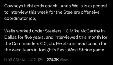Cowboys tight ends coach Lunda Wells is expected to interview this week for the Steelers offensive coordinator job