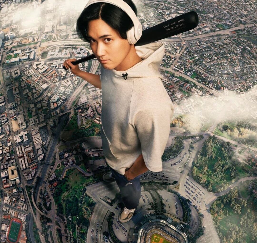 Shohei Ohtani shared new images of him on top of Dodger Stadium for his Beats campaign