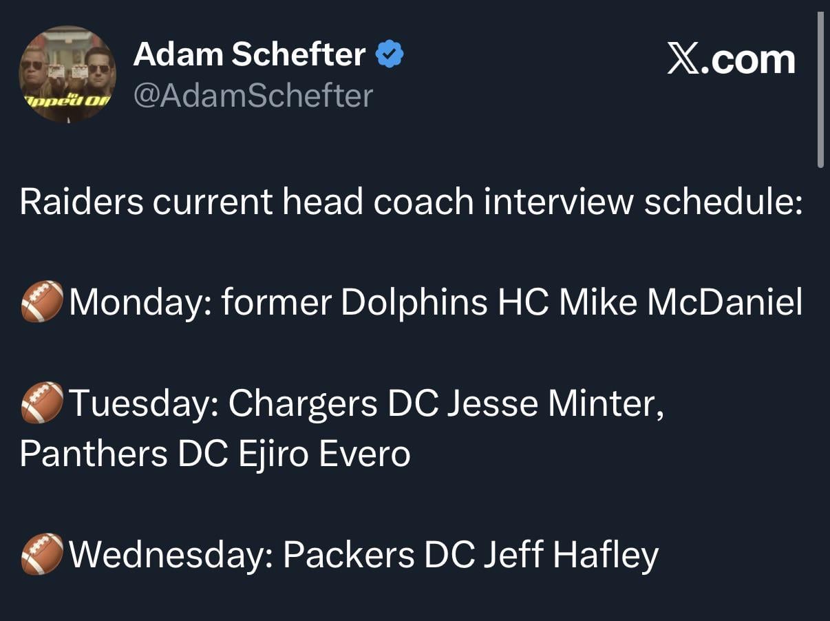 Raiders interview schedule for the week (so far).