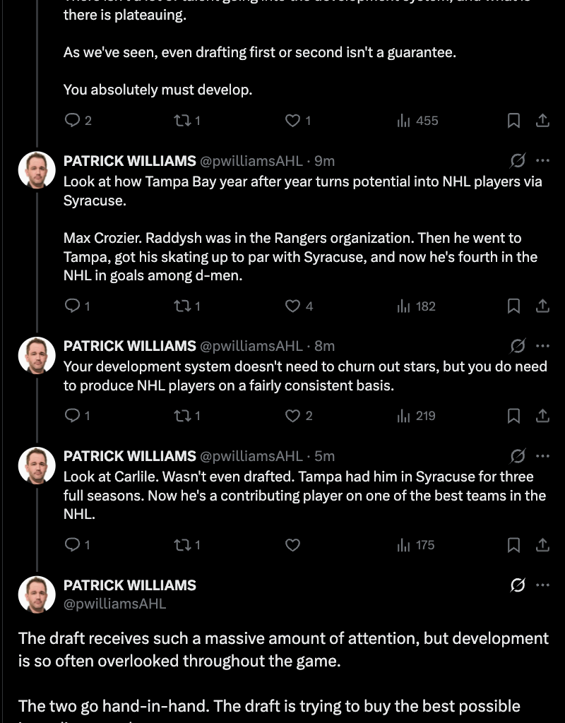 [Williams] Until Hartford can start producing, it's hard to see this Rangers rebuild going far. There isn't a lot of talent going into the development system, and what is there is plateauing.