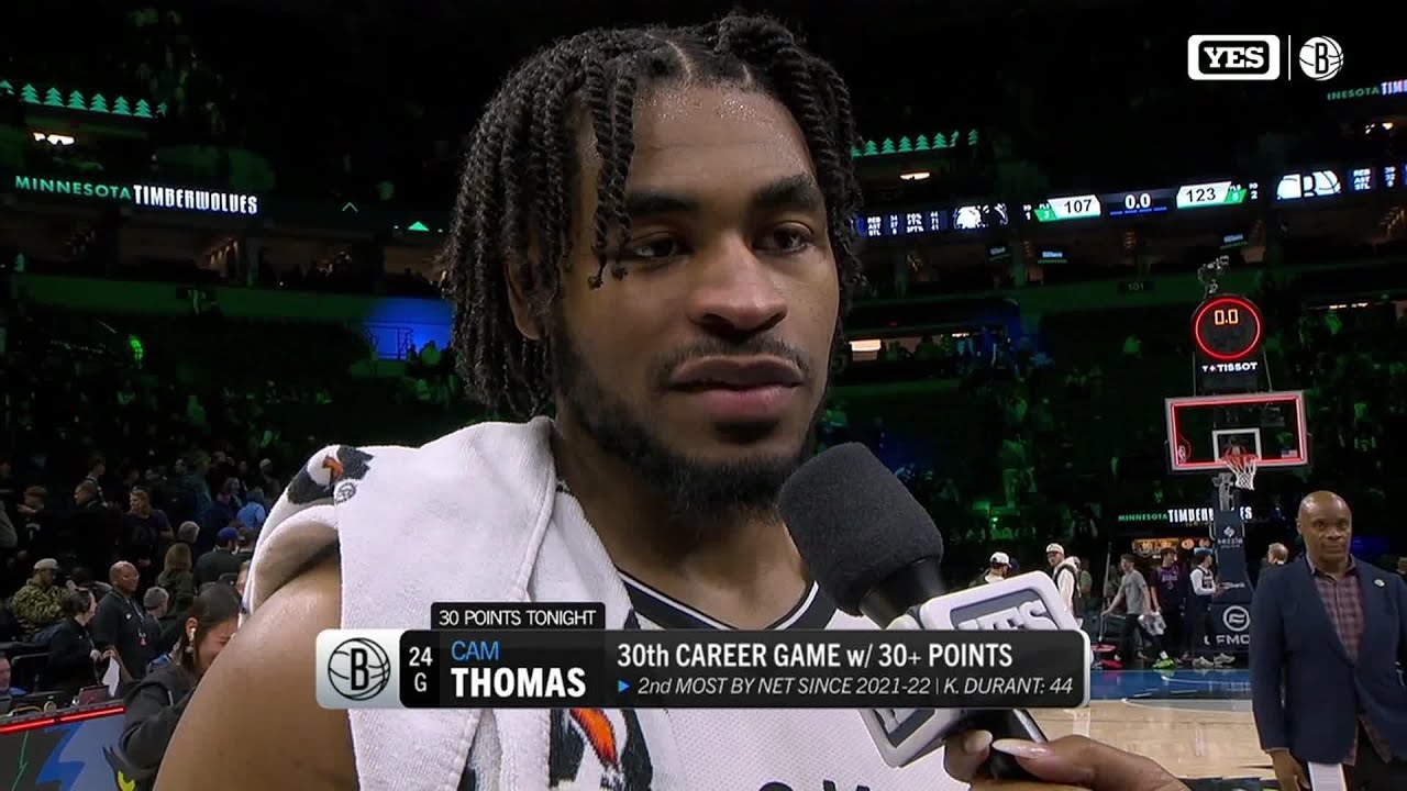 Cam Thomas after the Nets' win against the Timberwolves