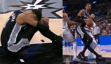 Victor Wembanyama grabs knee after injury and limps to locker room vs Knicks 😰