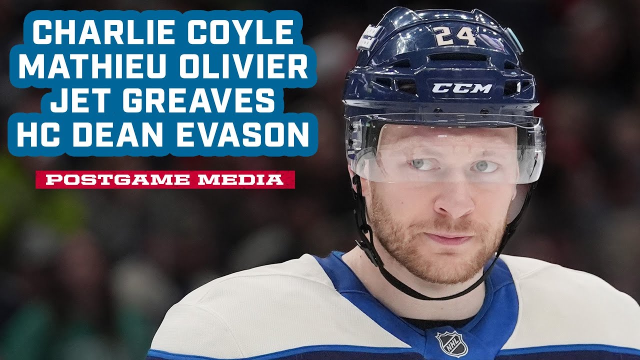 Charlie Coyle, Mathieu Olivier, Jet Greaves and HC Dean Evason -  CBJ vs. Devils | Postgame Media