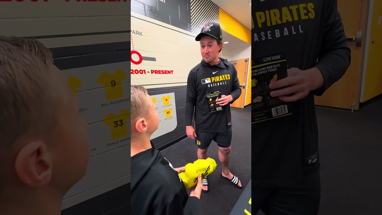 Gavin in the Pittsburgh Pirates clubhouse giving players the Official Glove Wrap of MLB! #baseball
